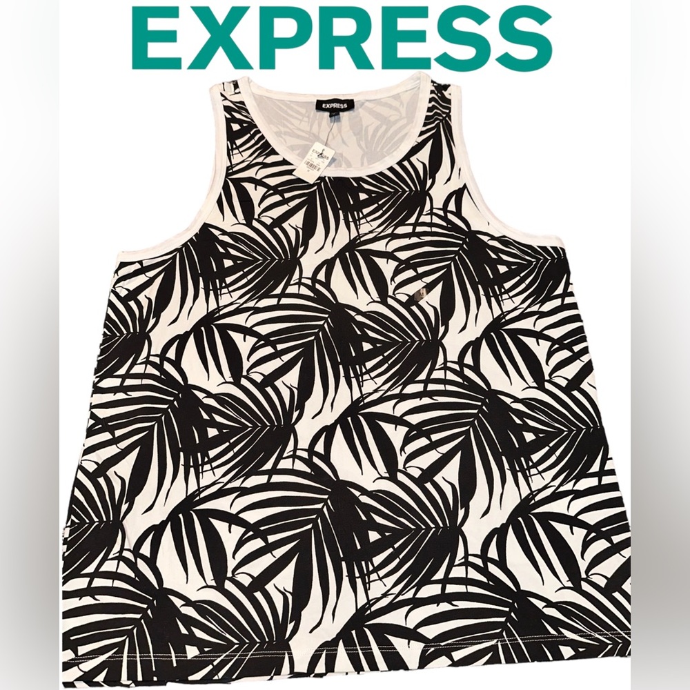 Men’s- Express- Tropic Black and White Tank Top- Sz M- NWT! 🌴